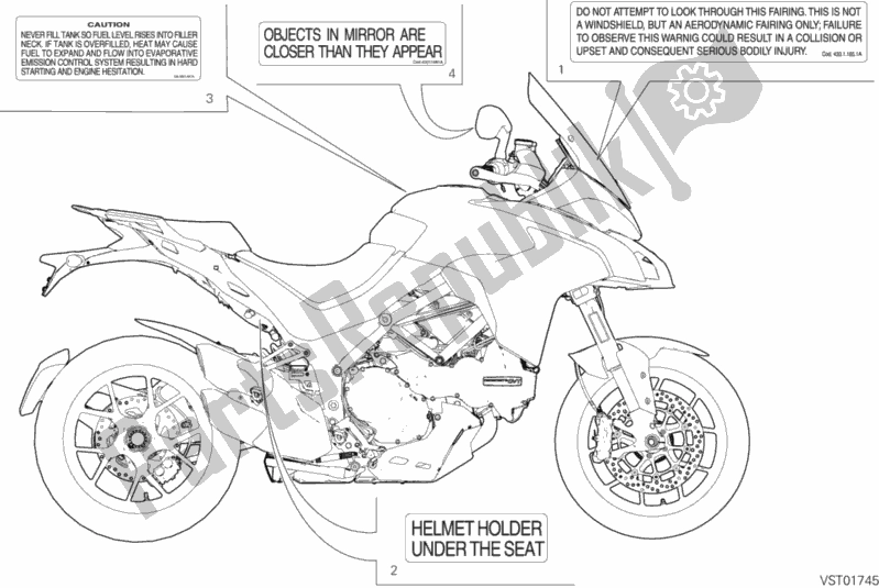 Alle onderdelen voor de Label, Waarschuwing van de Ducati Multistrada 1260 S ABS USA 2019
